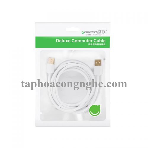 Ugreen 30131 0.5M màu Trắng Cáp 2 đầu USB 2.0 vỏ nhựa PVC US102 30030131